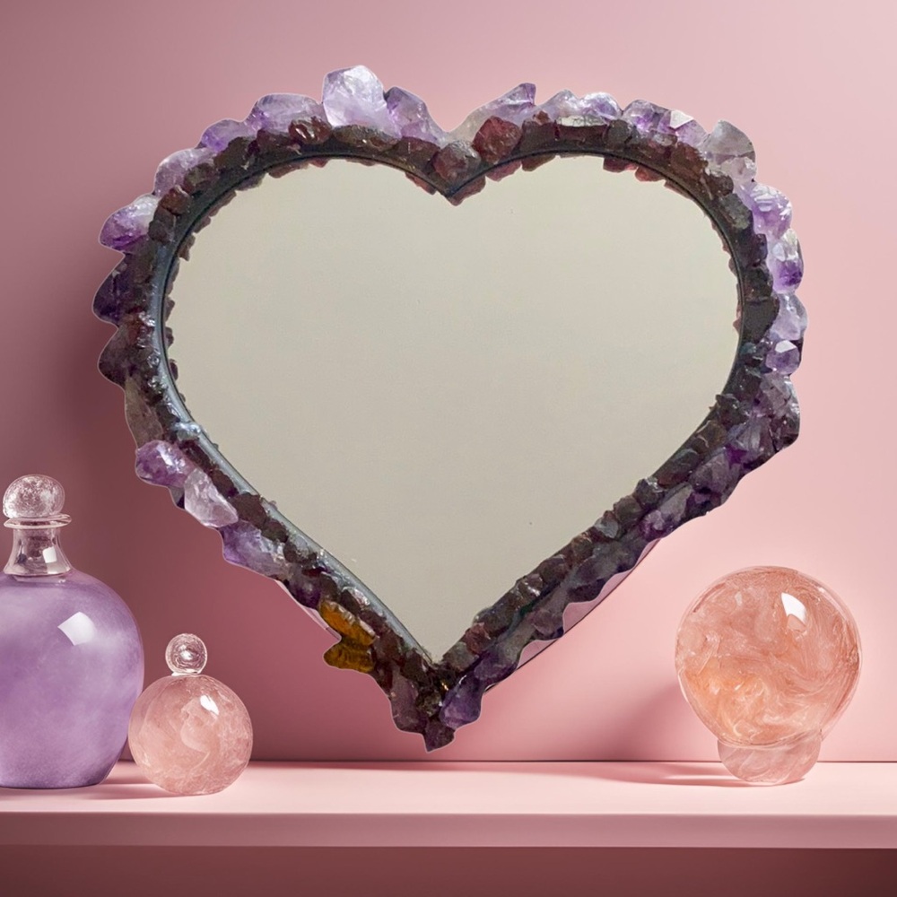 Heart-Shaped Amethyst and Garnet Mirror
